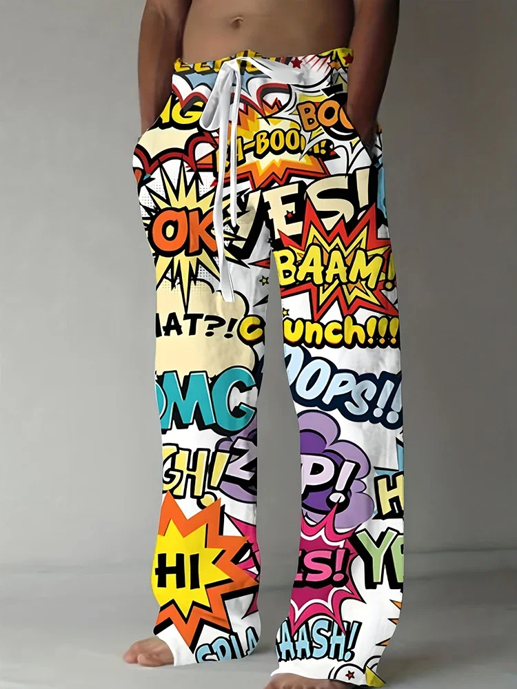 

Spring Summer Retro Skull Colorful Print Loose Straight Pants Autumn Men's Fashion Pants Street Hipster Casual Quick Drying Pant