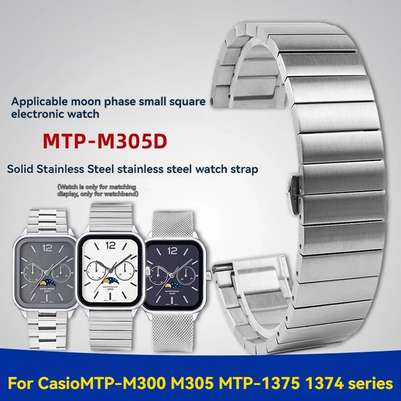 For Casio Small Square Lunar Stainless Steel Strap MTP-M300 M305 MTP-1375 1374 series Milan mesh belt Watch Chain 20mm 22mm