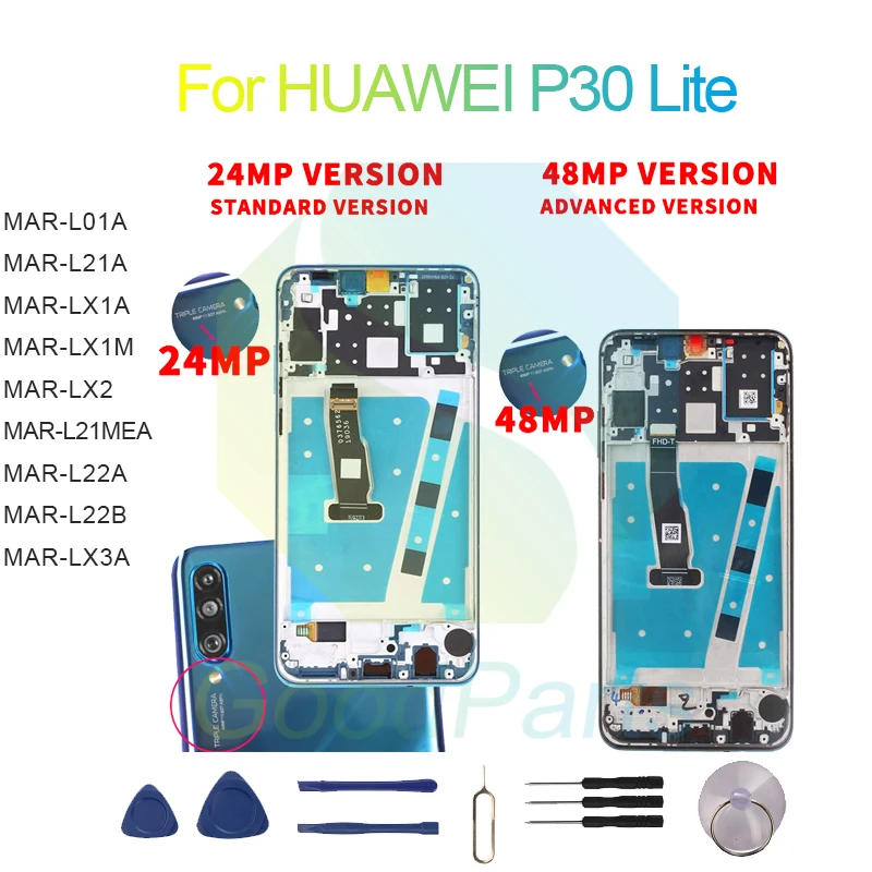 for HUAWEI P30 Lite Screen Display Replacement 2312*1080 MAR-L01A/21A/22A/22B,MAR-LX1A/M,MAR-LX3A P30 Lite LCD Touch Digitizer