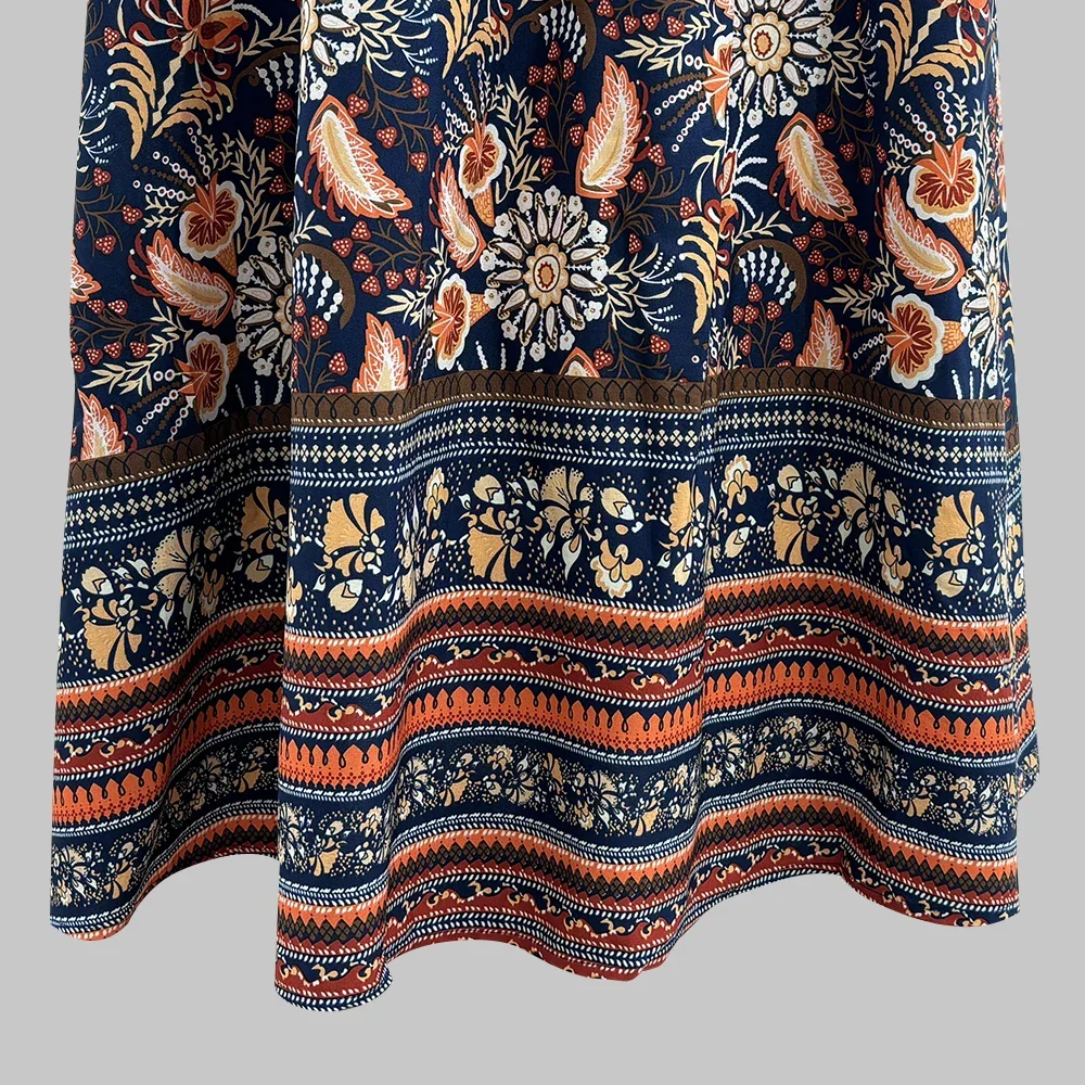 فساتين الصيف عطلة نمط الأزهار طباعة أكمام يغرق الرقبة منتظم صالح فساتين ماكسي كامي للنساء