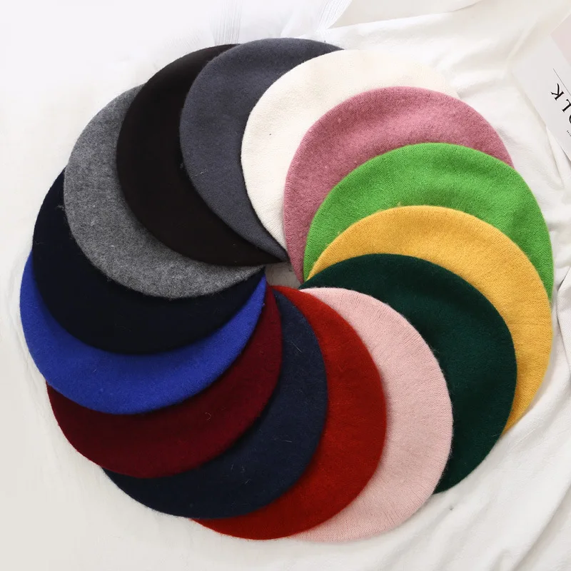 ขนสัตว์ Retro Beret หมวกฤดูใบไม้ร่วงฤดูหนาวผู้หญิงอังกฤษ Hepburn สไตล์ศิลปินจิตรกรหมวกหนาอบอุ่นฟักทอง Beanies หมวก