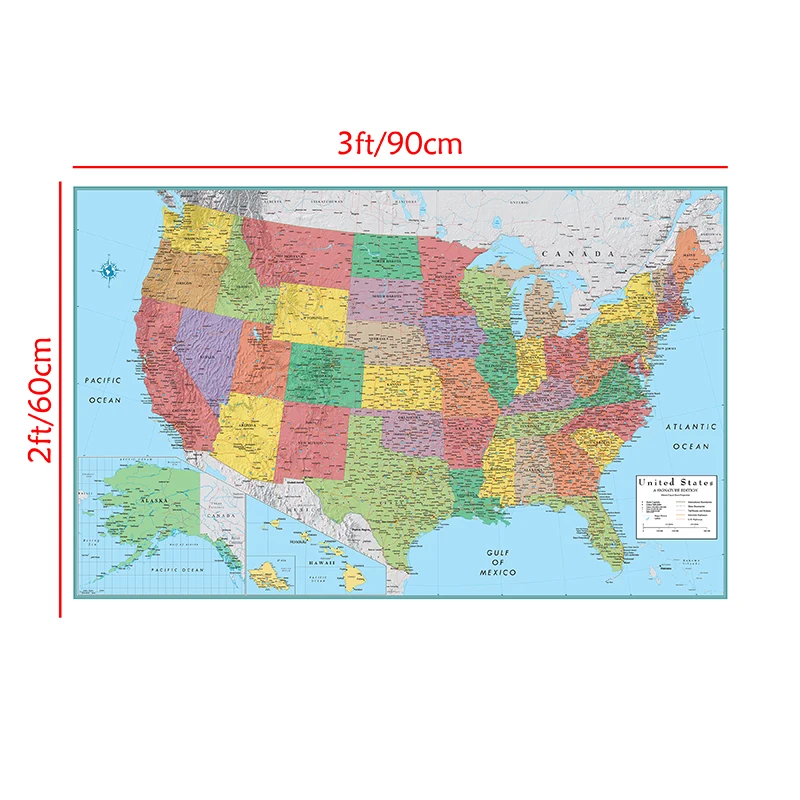 The Administrative Map of United State 90*60cm Art Poster and Prints Non-woven Canvas Painting School Supplies Home Decoration