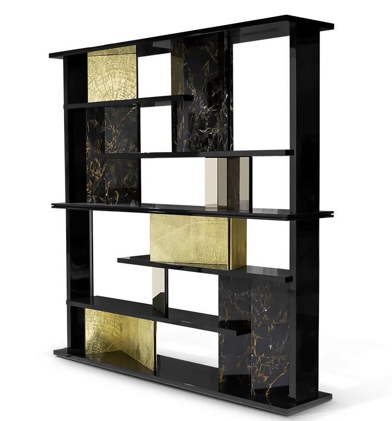 Light Luxury Marble Floor Display Shelf Post-modern High-end Bookcase Italian Bookshelf Solid Wood Storage Shelf