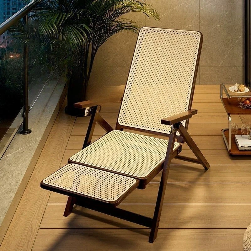 Reclining chair rattan folding outdoor portable chair home lunch break can sit or lie down