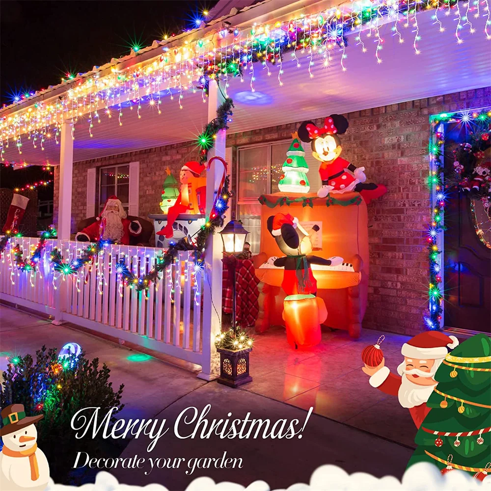 4Mx0.6M LED Icicle Curtain String Lights EU/US Plug 220V for Christmas Wedding Garden Street Outdoor Decorative Droop Lighting