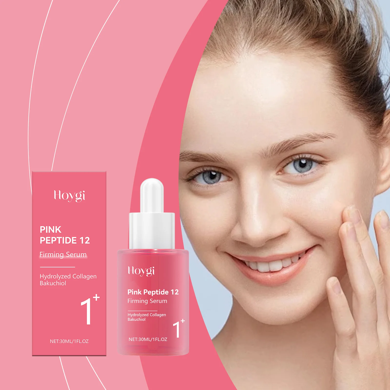 Pink Peptide 12 Firming Serum - 30ml Wajah Anti Penuaan Mengencangkan Kulit & Meningkatkan Elastisitas - Hasil Terlihat dalam 2 Minggu - 1 Fl Oz"