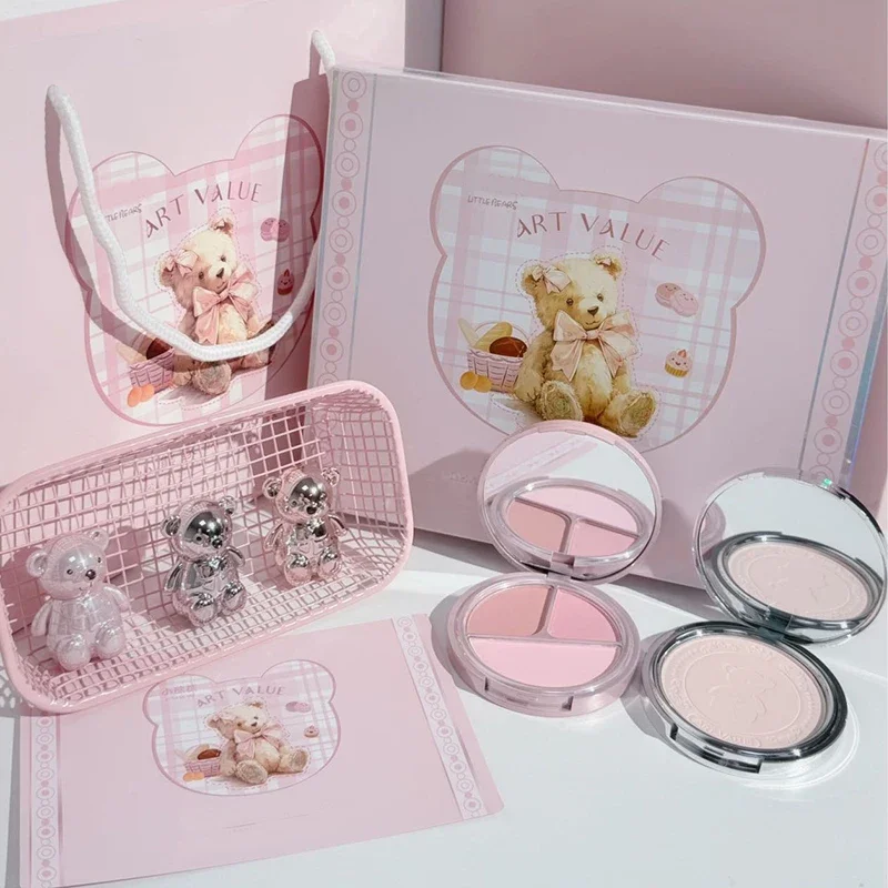 Coffret cadeau de maquillage familial ours, poudre de couleur pour les lèvres, fard à joues, ombre à paupières, cadeau de vacances, ensemble de maquillage