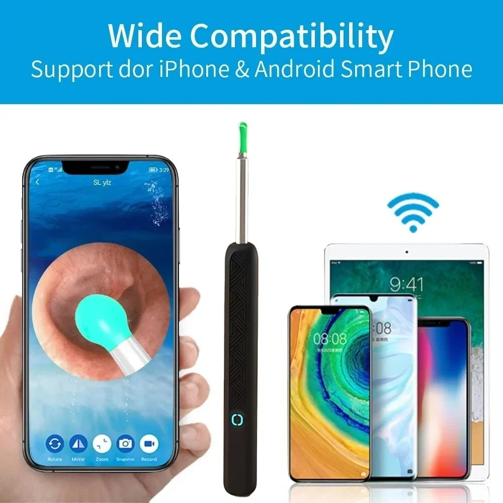 الذكية اللاسلكية البصرية شمع الأذن الأنظف الأذن العصي USB C شحن الشمع أداة إزالة الصواميل اتصال أضواء LED Earpick أداة تنظيف الأذن #4