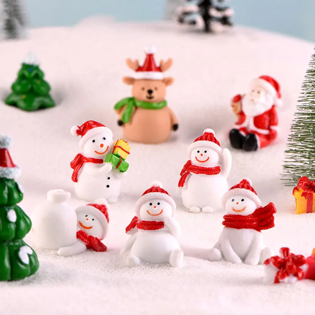 10Pcs Unique Simple Design Snowman Resin Ornaments Safe Non Toxic for Home Decoration Micro Landscape Photography Props