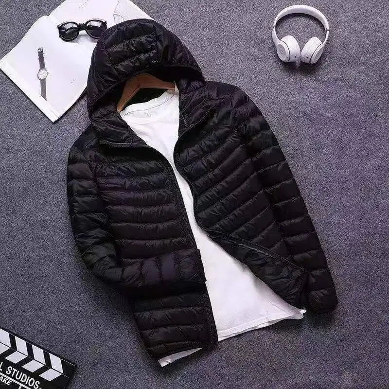 

Autumn Winter Men Solid Basic Hooded Parkas Fashion Versatile Long Sleeve Male Clothes Down Cotton Lightweight Warm Casual Coats