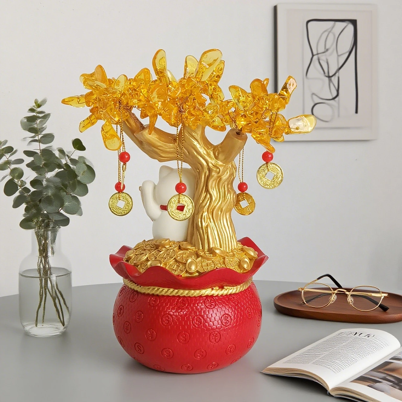 1Pc Money Tree Lucky Cat Ornament New Store Opening Good Luck Gift Cashier Front Desk Bar Counter Shop Lucky Cat Decoration