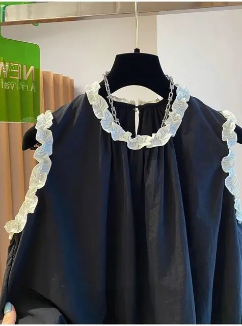 Simple Office Lady Loose Fungus Shirt Pullover Casual Solid Soft Korea Sleeveless Blusas Western Sweet Literary Top