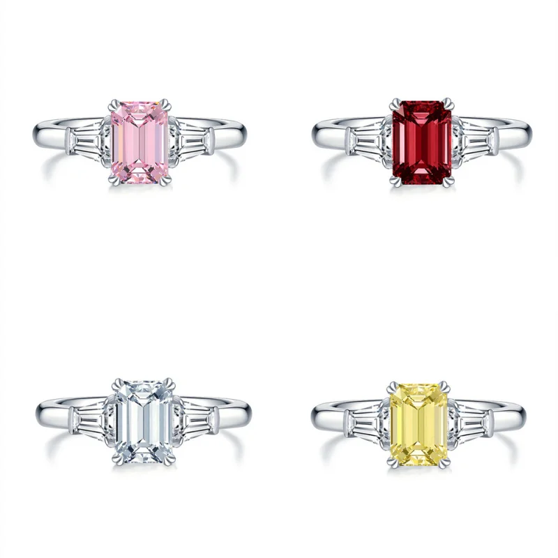 

Copper electroplated with goldS925Sterling Silver Aquamarine Ring Fashion Jewelry Emerald Three-Stone Diamond Ring Wholesale Cus