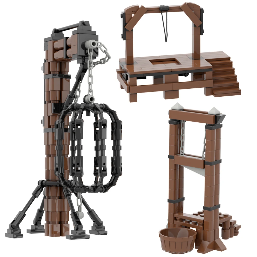 مجموعة مكعبات بناء مكونة من 3 قطع، وطاولة استفزاز، ومقصلة، ونموذج مكعبات بناء القفص المعلق، وديكور ملحقات الجسيمات الصغيرة