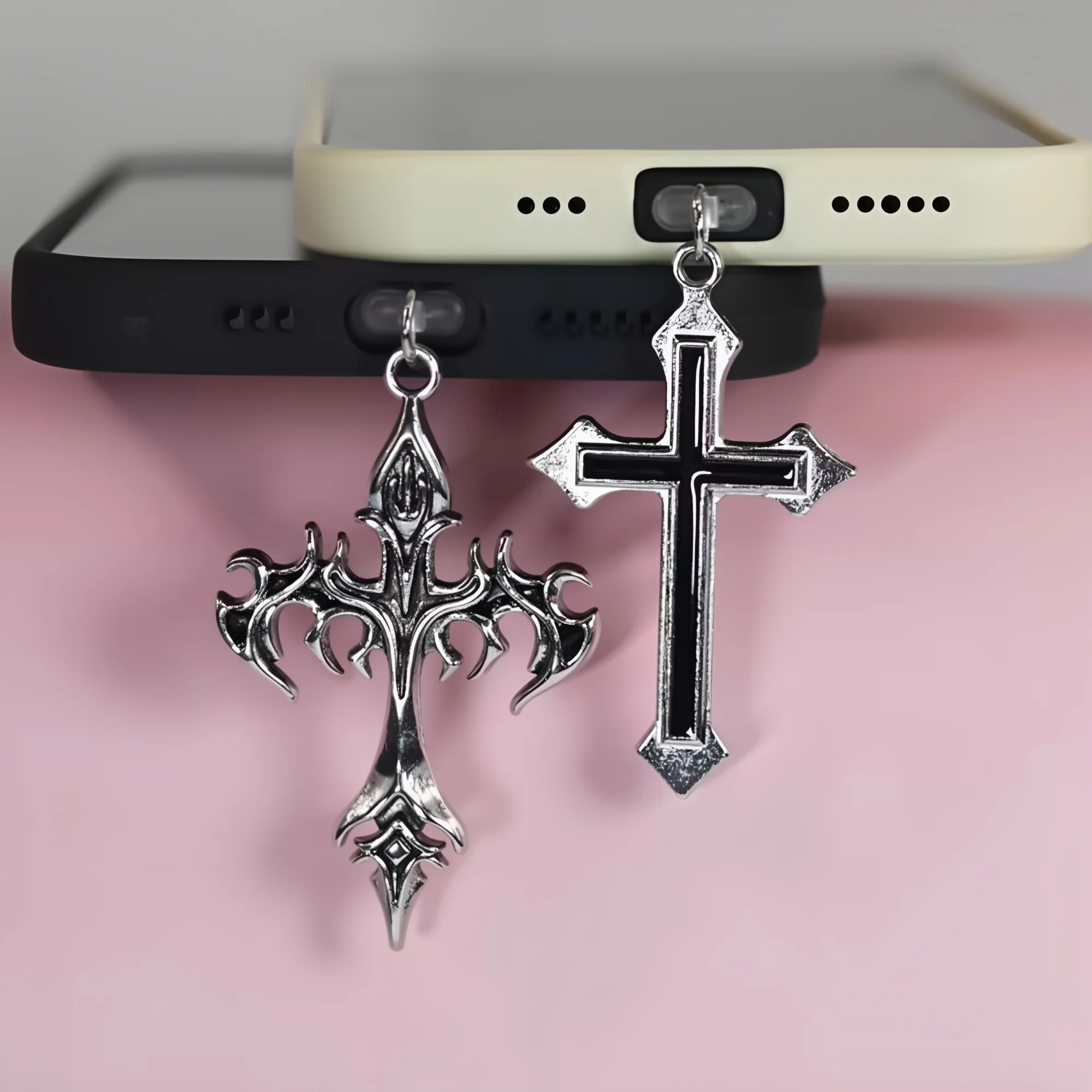 1 قطعة الهاتف المحمول الغبار التوصيل قلادة الحب الصليب و لهب الصليب قلادة هاتف آيفون اكسسوارات الديكور لسامسونج Ty