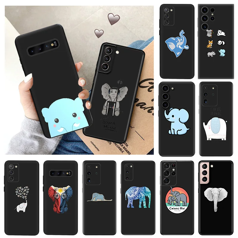 Soft Case for Samsung Galaxy S24 Plus S23 S22 S21 Ultra S20 fe S10 5G S10e Lite Colorful Baby Elephant Black Phone Cases Cover