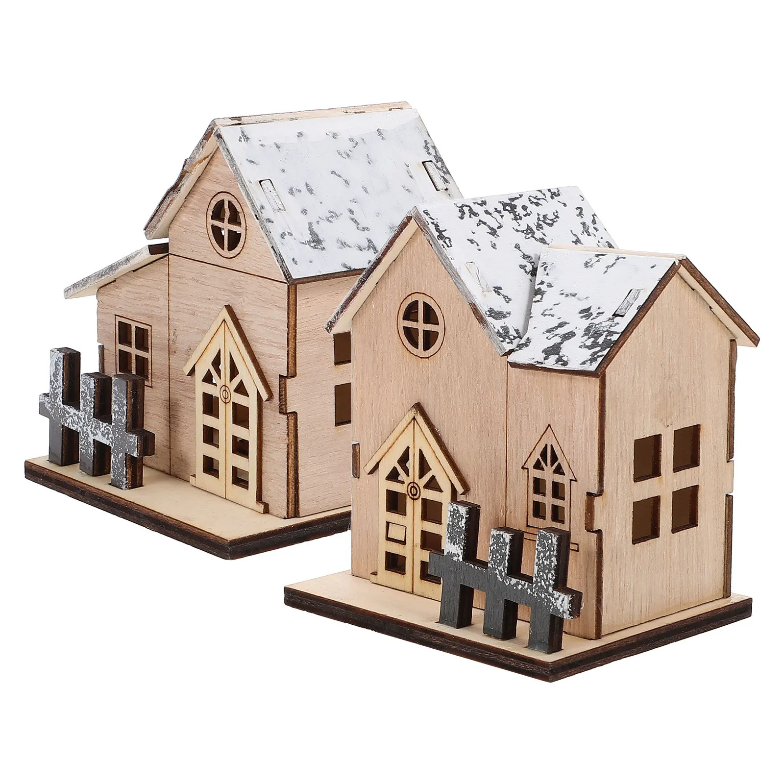 

2Pcs Xmas Wooden Cabin LED Luminous Desktop Decoration Christmas Decorative Wood Crafts Festive Atmosphere
