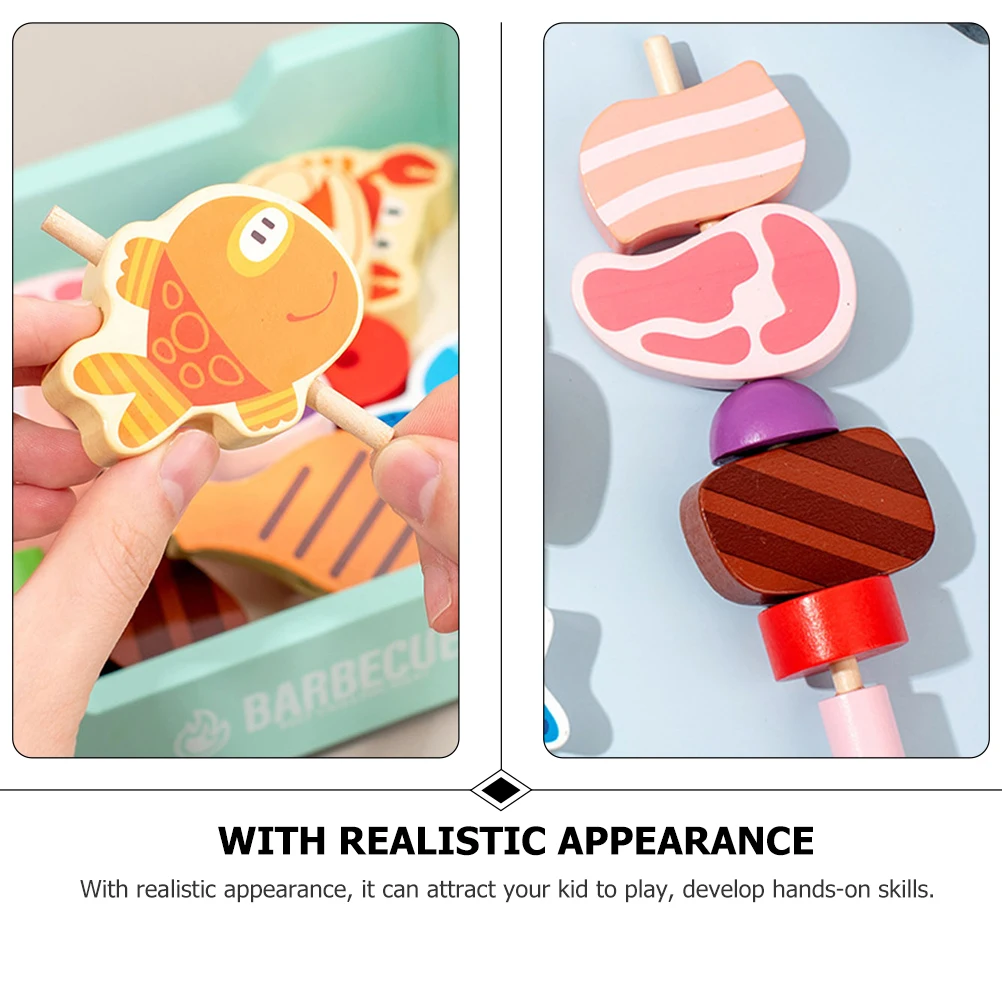 

1Set Wooden Bbq Grill Educational Barbecue Simulation Playset Interactive Pretend Kitchen Creative Cooking Playhouse Set