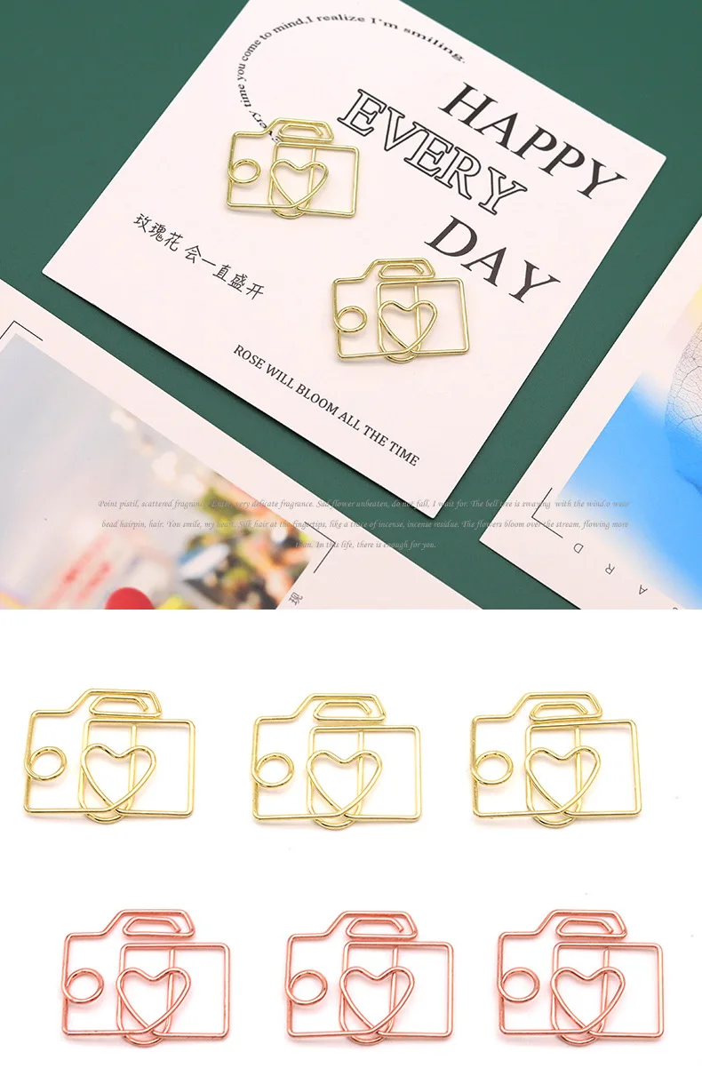 New Design Camera Shape Creative Paper Clip Metal Paper Clips Decorative Shaped Golden Paperclip Rose Gold Paperpins For Planner