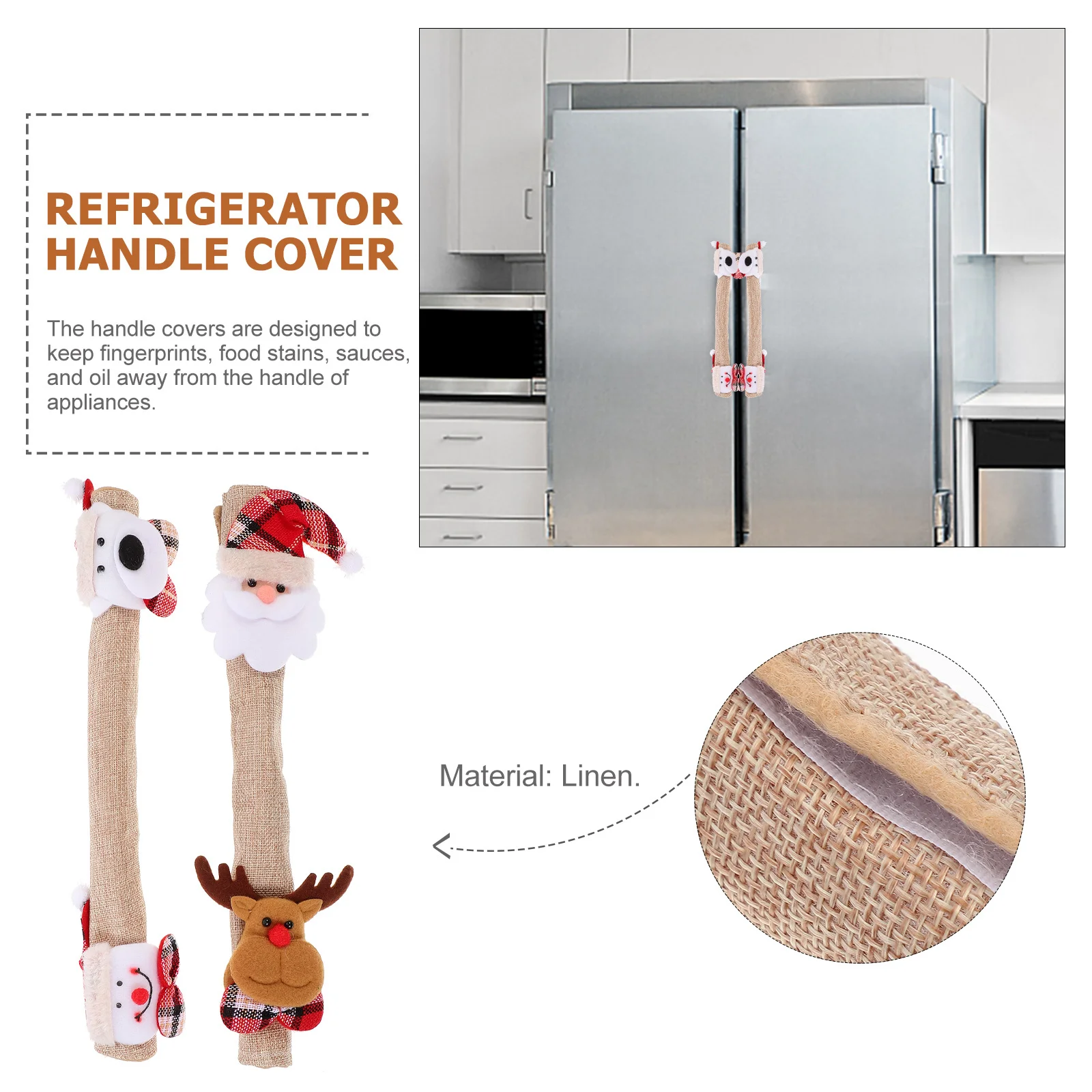4 قطع من واقيات مقبض الثلاجة وأغطية مقبض عيد الميلاد لأجهزة المطبخ وأغطية الميكروويف لفرن الثلاجة المزخرفة #6