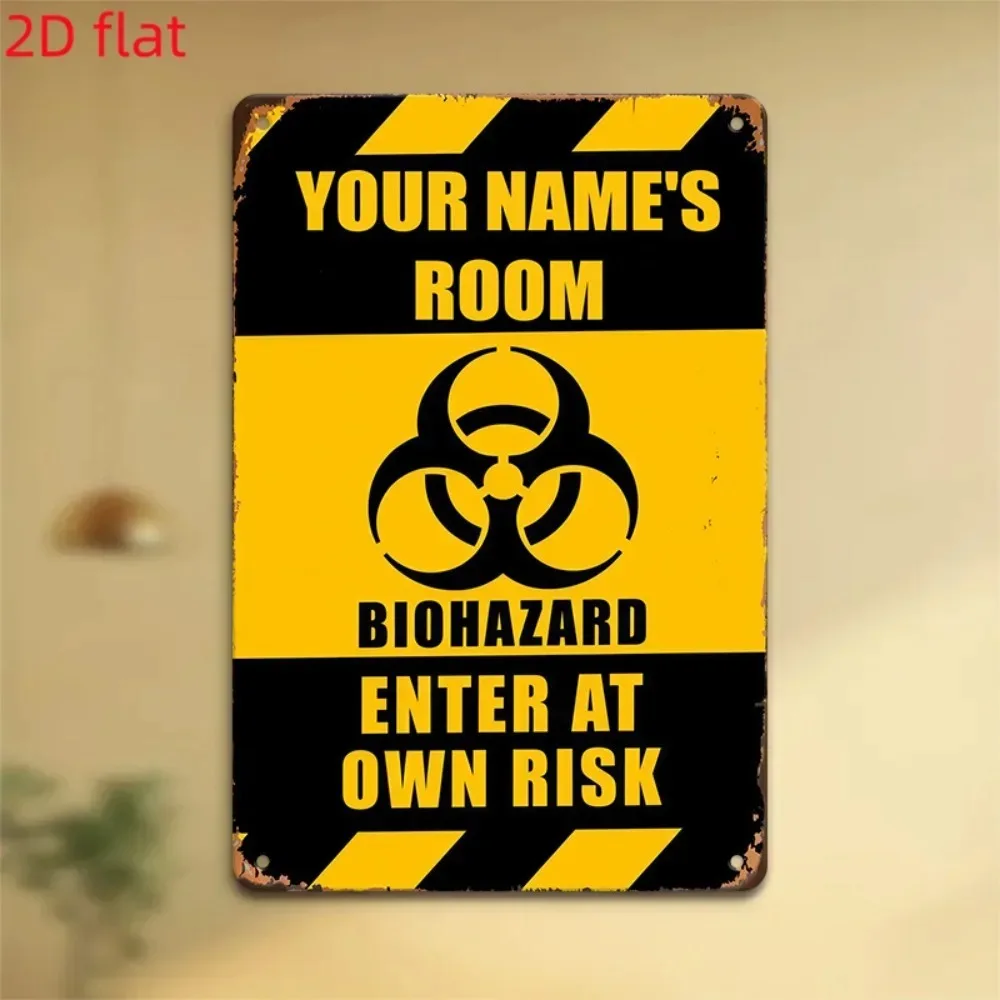 [2D Flat] 1pc Custom Name Vintage Danger Biohazard Warning Metal Sign, Bedroom Door Wall Decor (Only For Decoration)