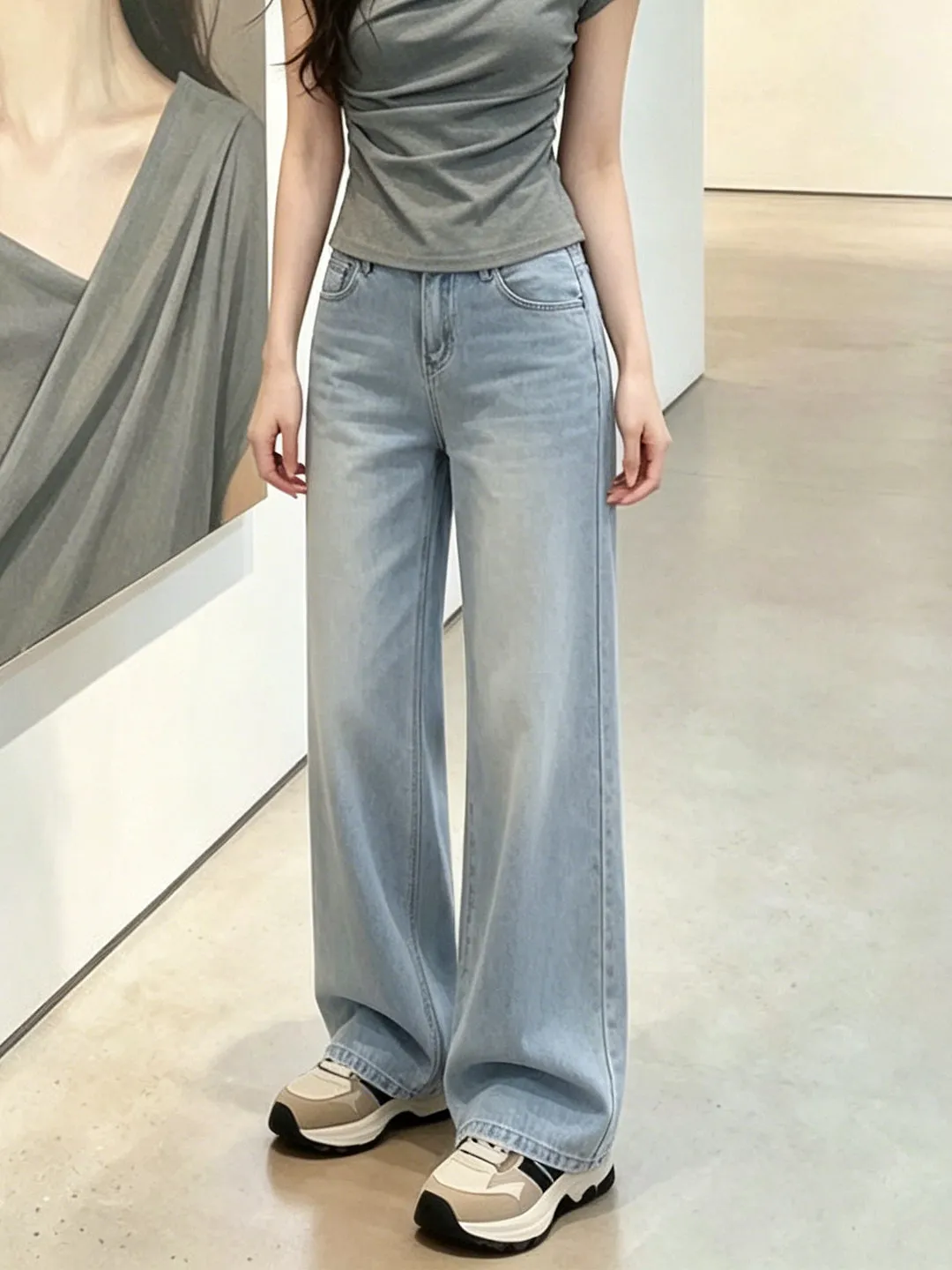 

Light Blue High Waist Wide Leg Jeans Women's Loose Slim Straight Leg Long Pants Summer New Style Comfortable Fit Ladies Jeans
