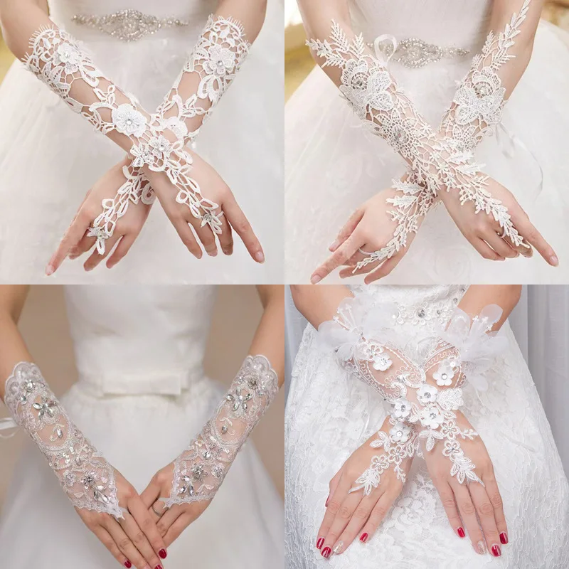Bridal Gloves Long Lace Flower Accessories Hook Fingers Look Thin and Beautiful Fingerless Gloves for Wedding Evening Party