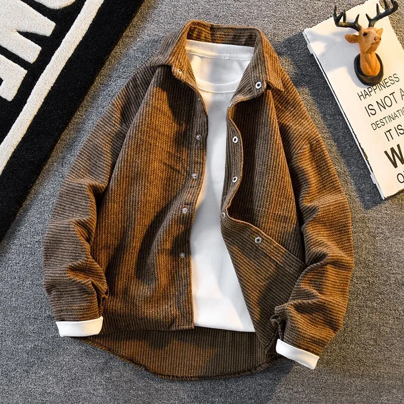 

2025 Spring and Autumn Fashion Trend Solid Color Corduroy Long Sleeve Shirt Men's Casual Loose Comfortable High Quality Shirt
