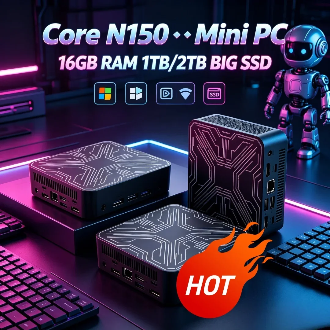 Core N150 Student Online Class Essential 2026 Mini PC WIFI6 BT5.2 Portable 16GB RAM Light Gaming Office PC
