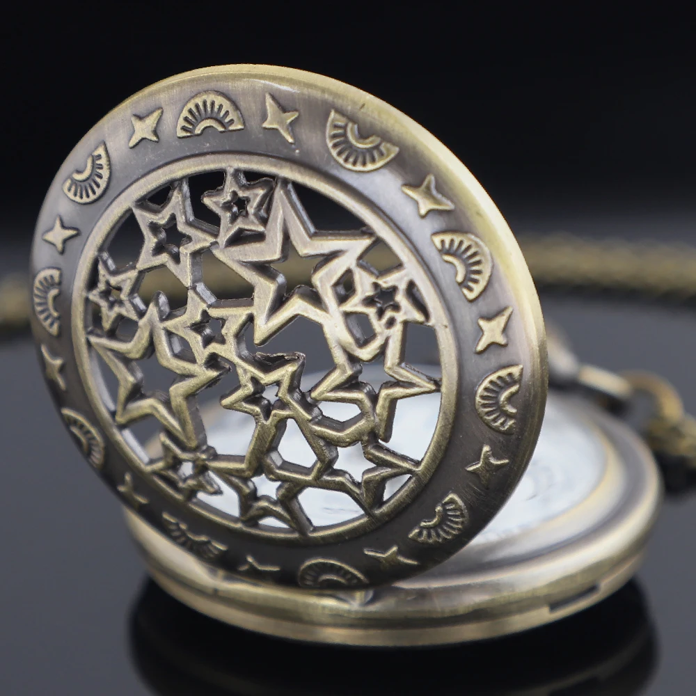 ساعة جيب كوارتز ريترو ستار تصميم مجوف ساعات جيب عتيقة ساعة للرجال والنساء مع سلسلة فوب مجوهرات اكسسوارات هدايا