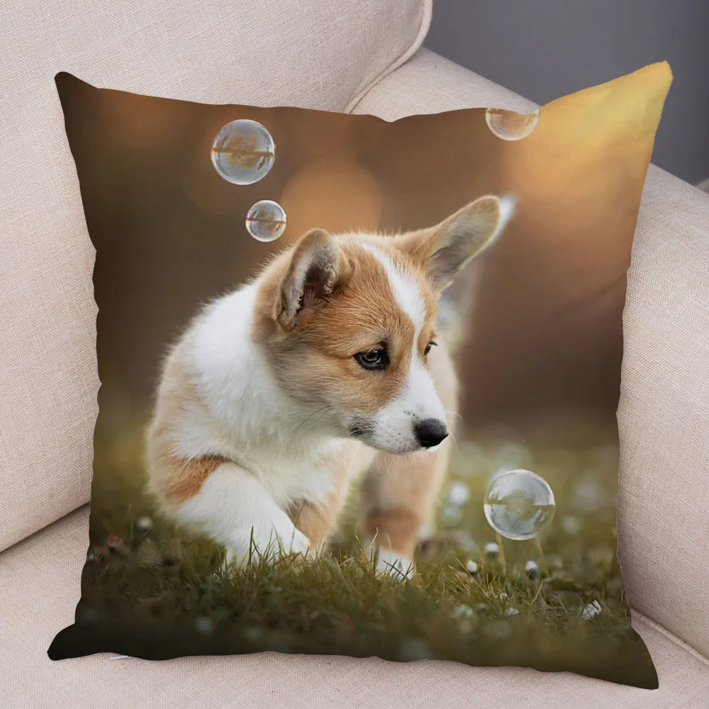 Cute Animal Welsh Corgi Pembroke Dog Pattern Pillowcase Decorative Print For Sofa Home Car