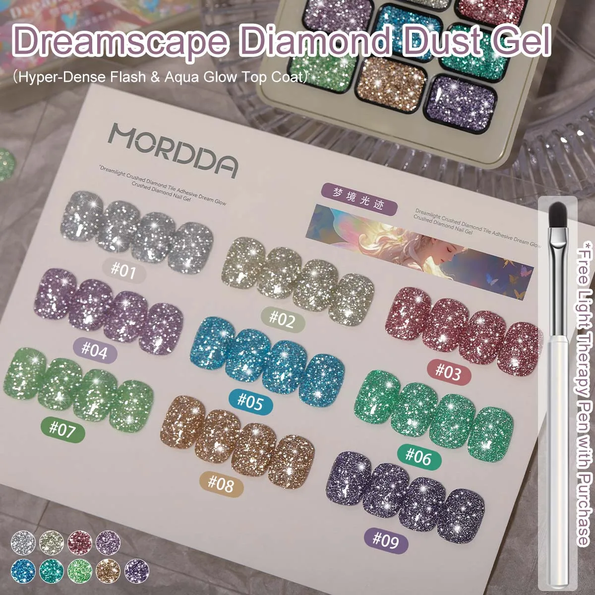 

9-цветный Dreamscape Diamond Dust Series, блестящий твердый клейкий гель-лак для ногтей, градиентный полуперманентный замачиваемый УФ-светодиодный дизайн ногтей