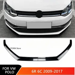 Glossy Black Car Front Bumper Spoiler Body Kit Diffuser For VW Polo 6R 6C 2009-2017 Front Lip Chin Splitter Protector Cover