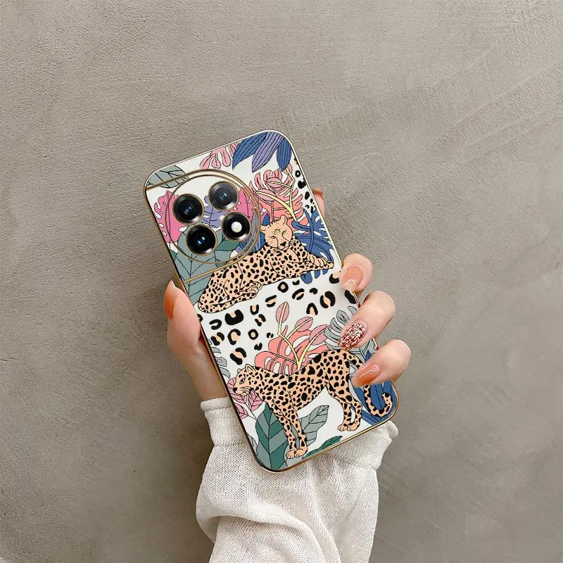 Leopard Luxury Plating Phone Case For Oneplus 12 11 11R 10 Pro 10R 10T 9R 9RT 9 8T 8 8 Pro ACE 2 2V ACE Pro Cover