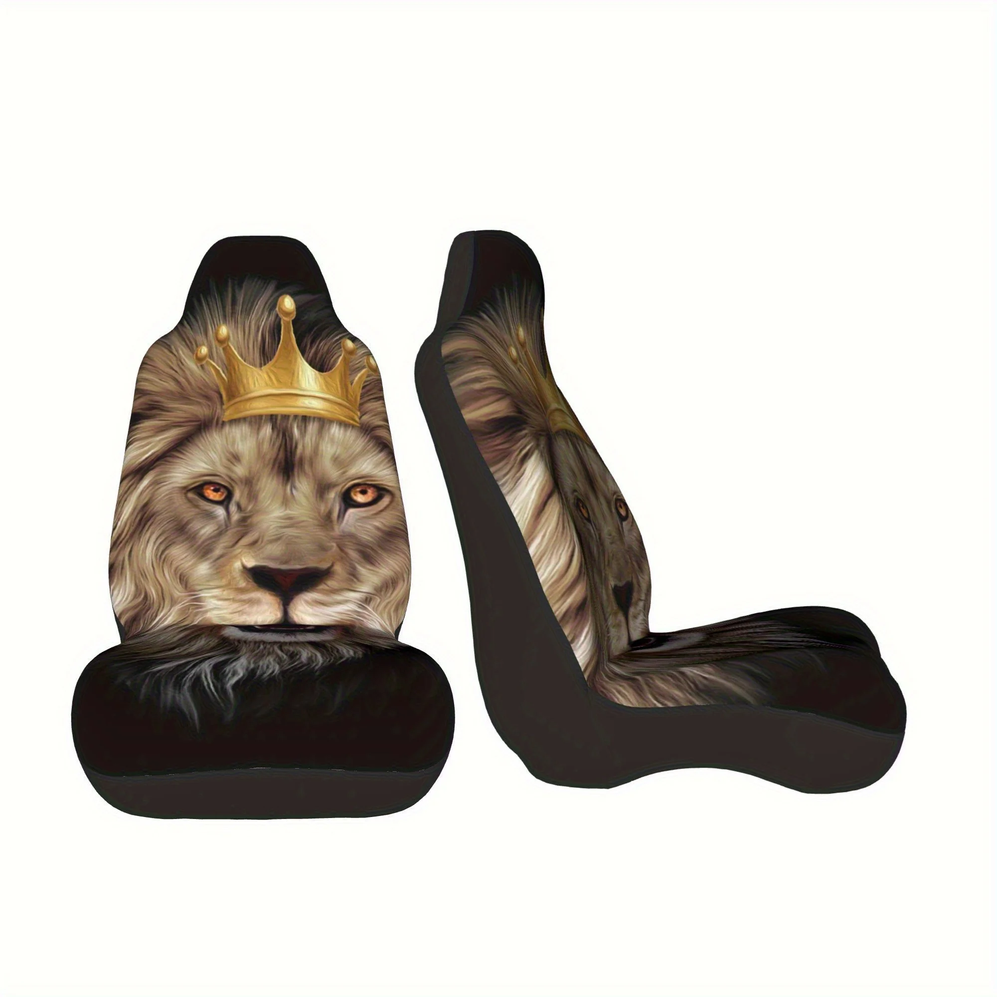 2pcs Lion King Car Seat Cover - Universal Size, Polyester Textile Material, Easy To Clean, Protects Car Seats