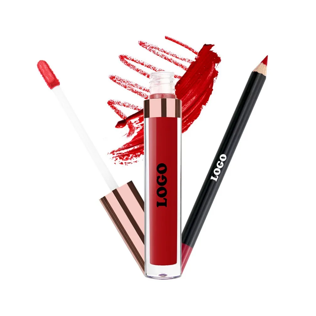 Wholesale Vegan Makeup Private Label Custom Logo Waterproof Matte Lip Gloss Set Lip Liner Lip Gloss Kit No Transfer Long Lasting