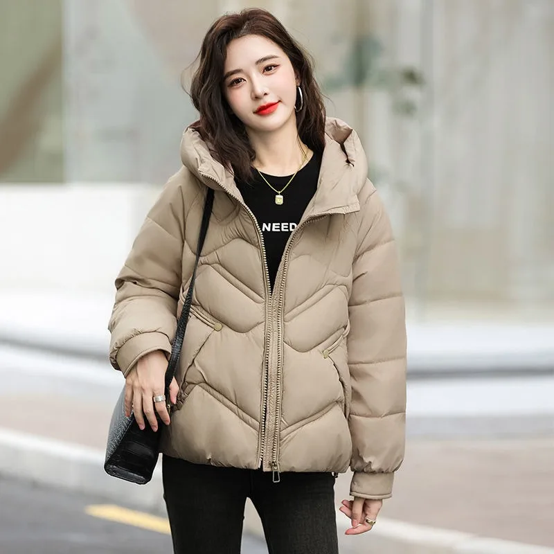 2023 neue Frauen Daunen Baumwoll mantel Winter jacke weibliche kurze Parkas lose dicke Outwear Kapuze Freizeit Freizeit vielseitige Mantel