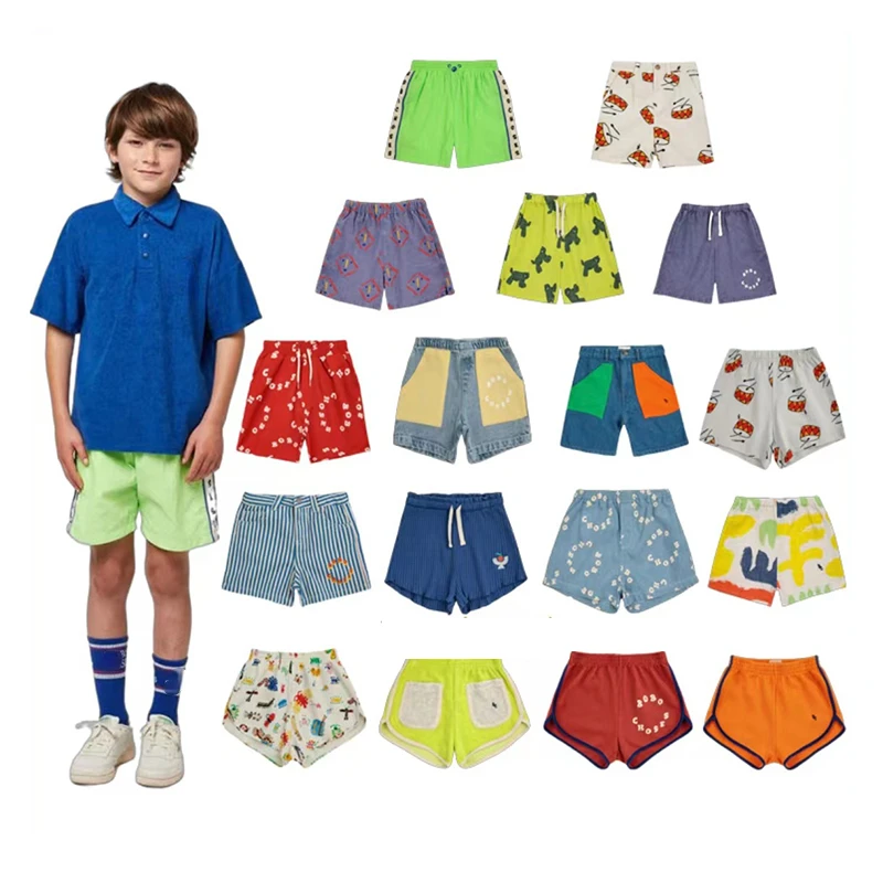 Pantalones cortos con estampado para niño y niña, pantalón de chándal informal para playa, pantalón vaquero a rayas, 24 unidades