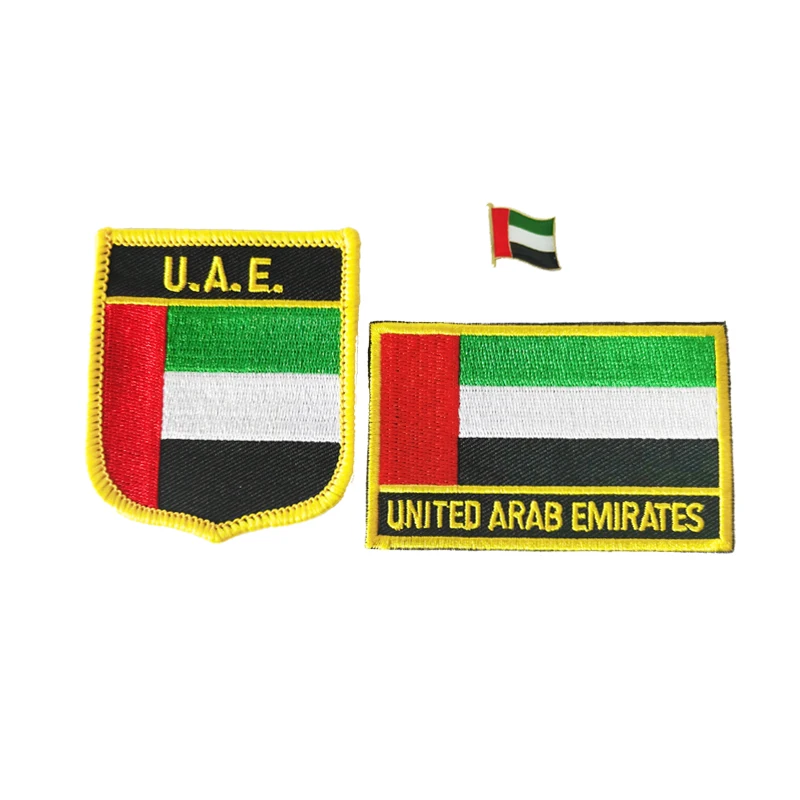 United Arab Emirates National Flag Embroidery Patches Badge Shield And Square Shape Pin One Set On The Cloth Armband   Backpack