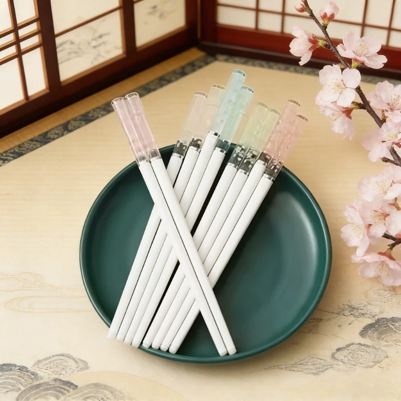 5 Pairs of Amber Cherry Blossom Chopsticks Cherry Blossom Antibacterial Anti-slip Reusable Sushi Chopsticks Food Chopsticks