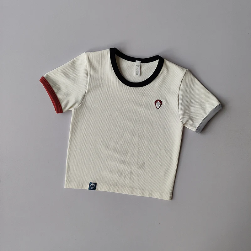 New T-shirt for Women's Short Sports Running Training U-neck Contrast Embroidered Slim Fit Sports Top Shirts Clothing Suit