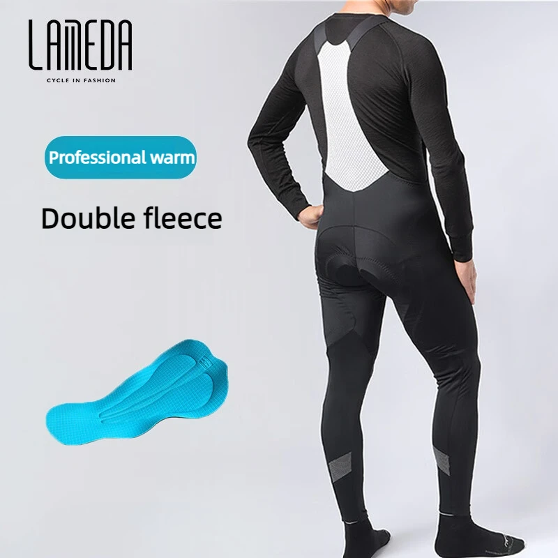 Lameda-Fleece Cycling Trousers for Men, Warm Bib, Mtb Bike Trousers, Double Bib, Winter Pants, New