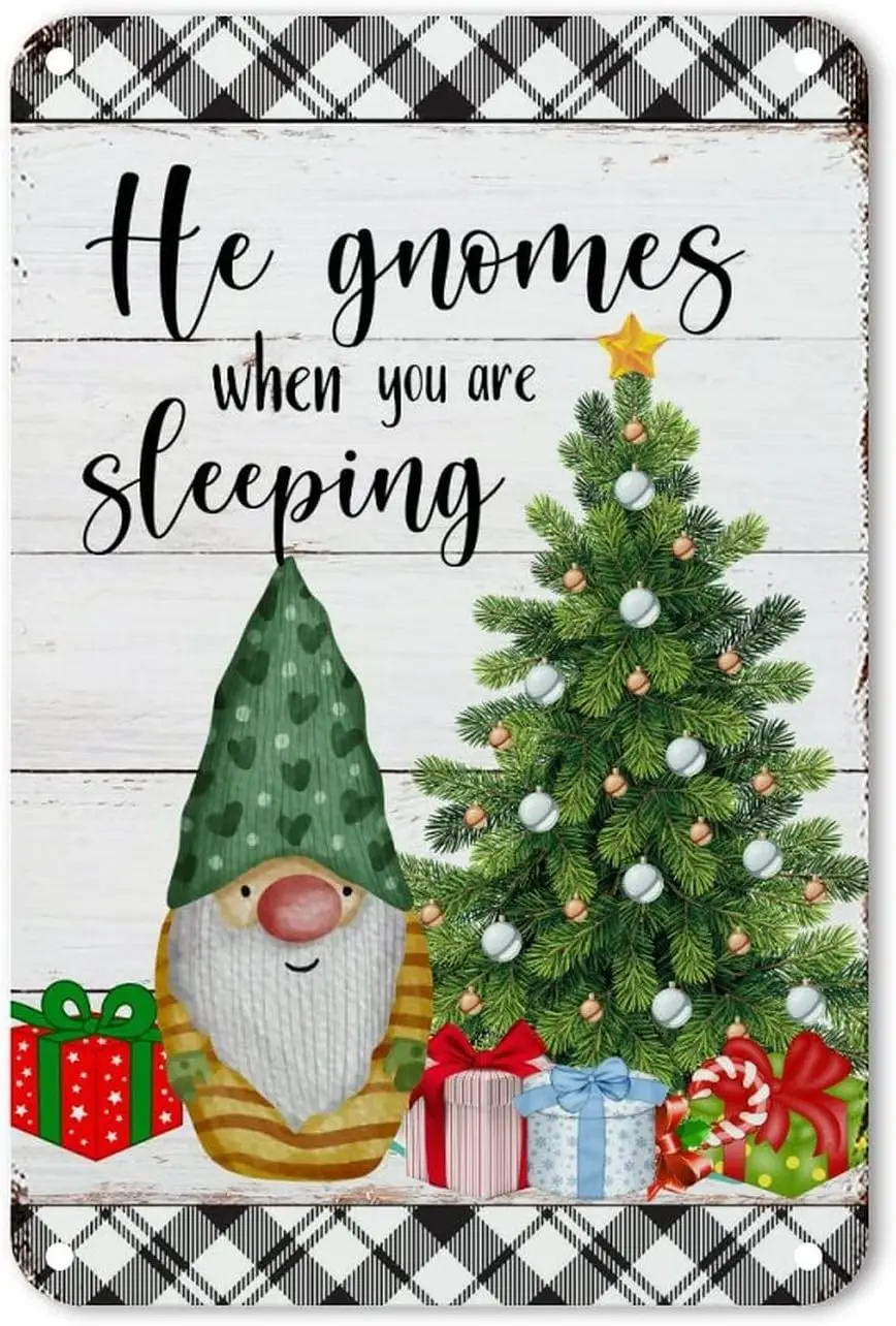 Гномы, когда вы спите, алюминиевые знаки, рождественские конфеты, гном, Оловянная табличка, потертый Рождество, приближаются гаражные знаки, металл, Wal