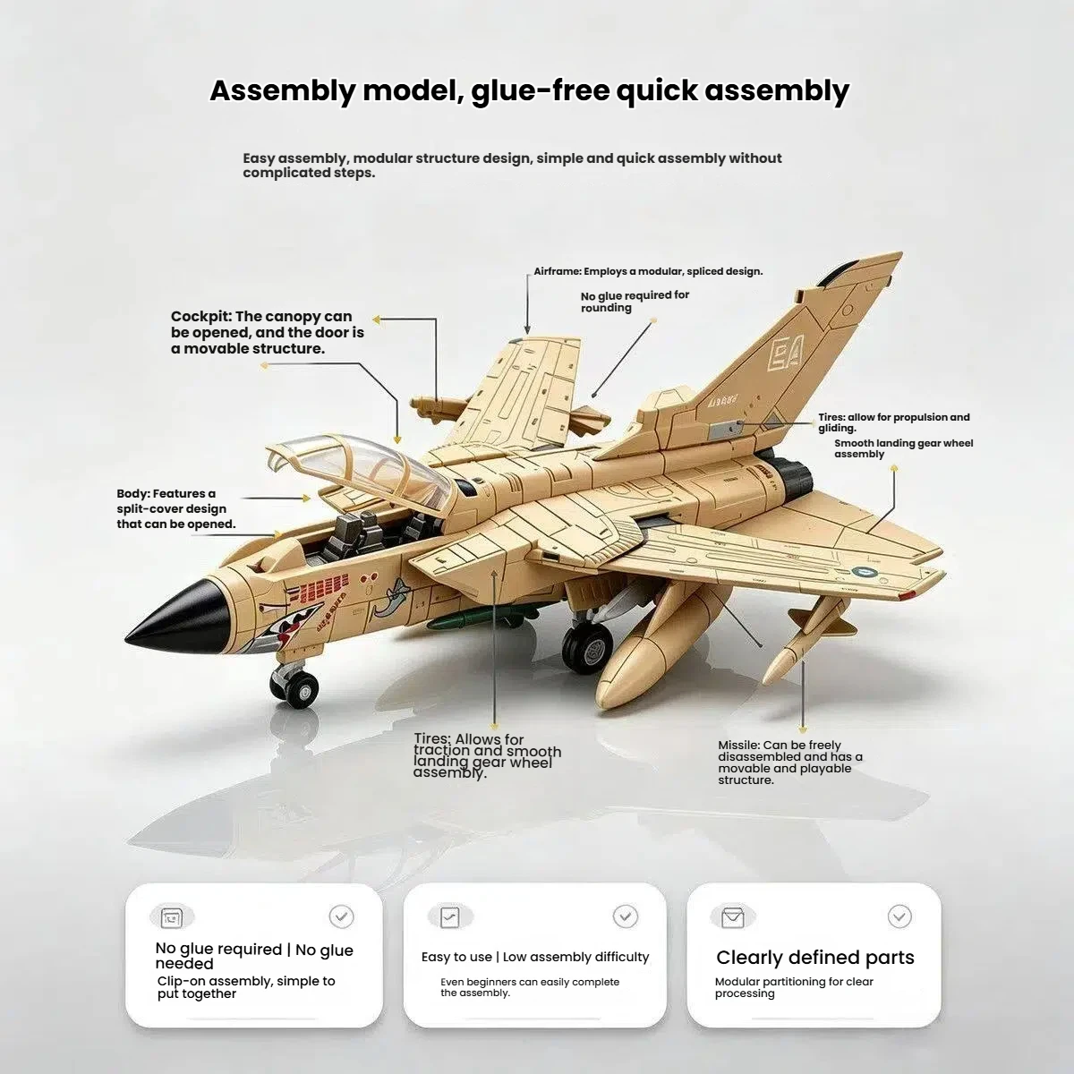 1/72 Maßstab Tornado Mehrzweck-Kampfflugzeug Schnellbau-Modellbausatz DIY-Set Plastik Militärflugzeugmodell als Souvenir-Geschenk für Luftfahrtliebhaber – Detail 2