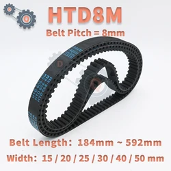 HTD 8M Timing Belt Length 184mm to 592mm HTD8M Belt Width 15mm 20mm 25mm 30mm 40mm 50mm 8M Closed Loop Belt HTD8M Rubber Belt