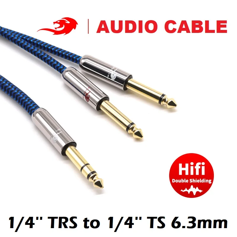 Stereo 1/4 Cal TRS 6.35mm do podwójnego 1/4 \'\'TS Mono męski kabel Audio do wzmacniacza mikser konsola głośnik ekranowany Y przewody