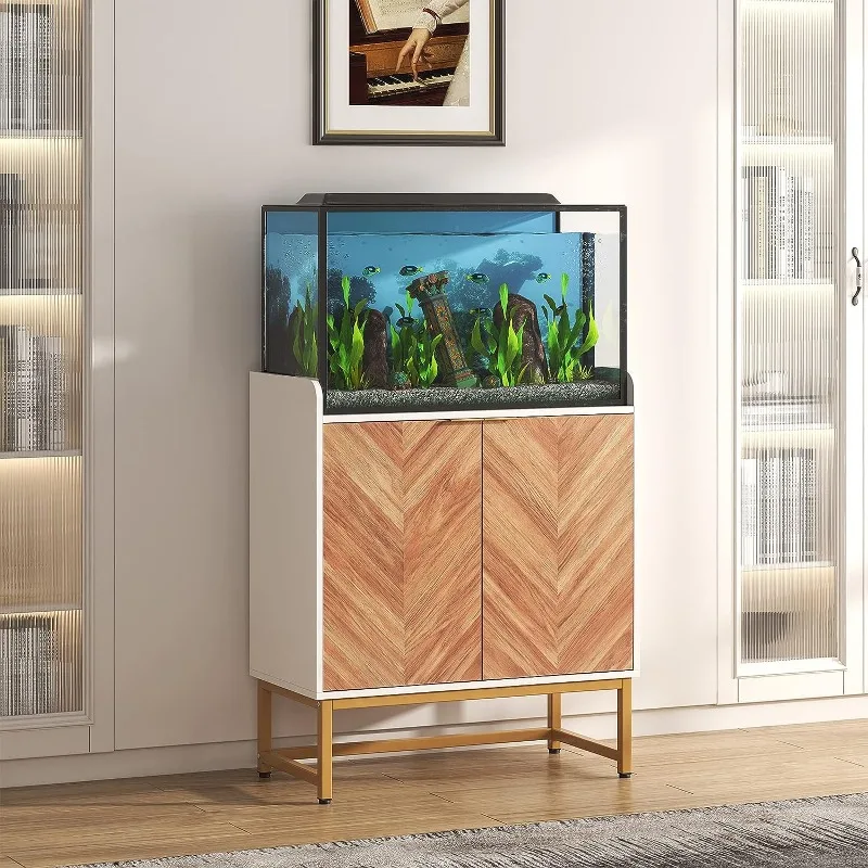 

29 Gallon Fish Tank Stand, Small Aquarium Stand 20 Gallon With Doors & Adjustable Shelves, Boho Sideboard Coffee Bar Cart,