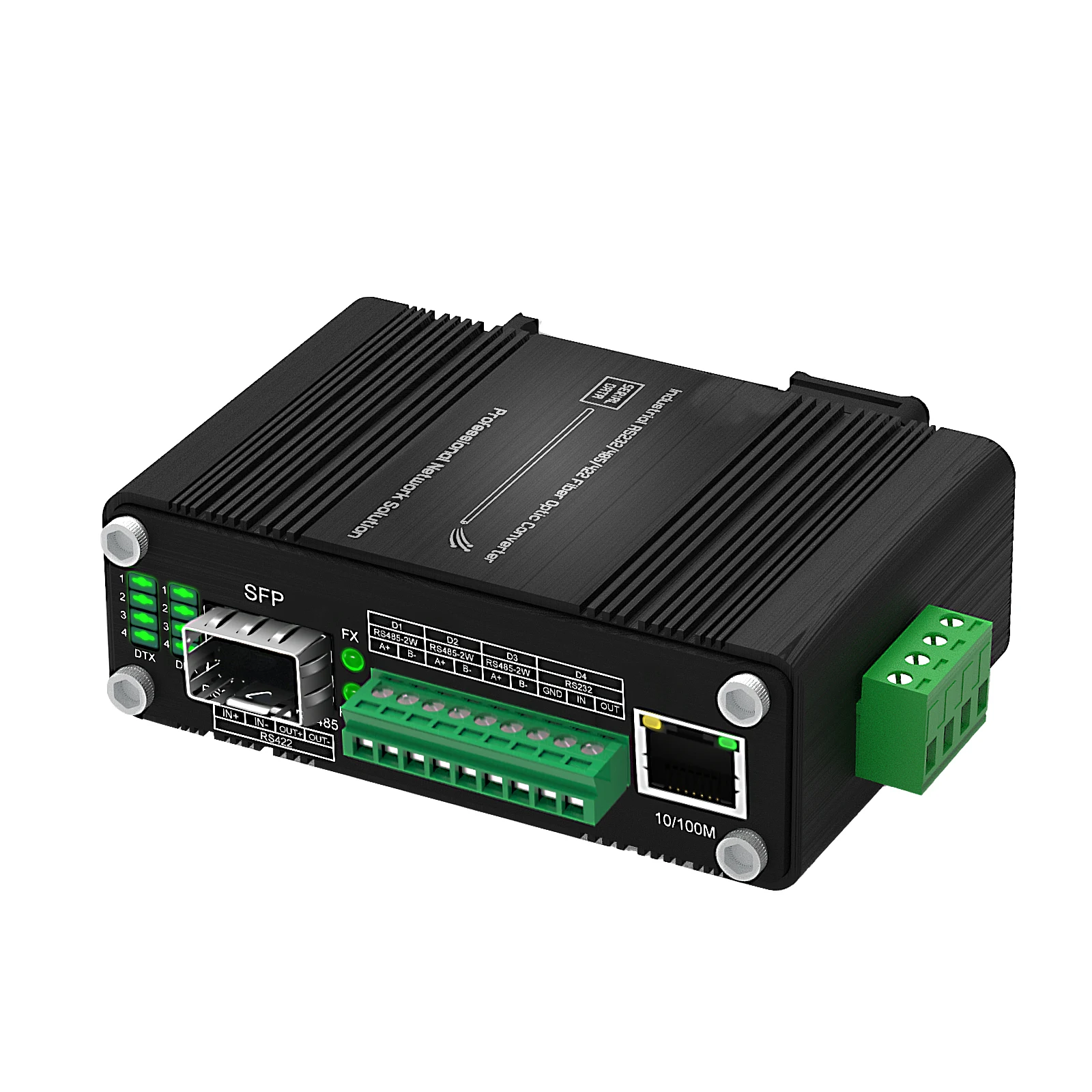

Mini Industrial 10/100Base-T to 100Base-X SFP Fiber Ethernet Media Converter with 1Ch RS232/RS485/RS422