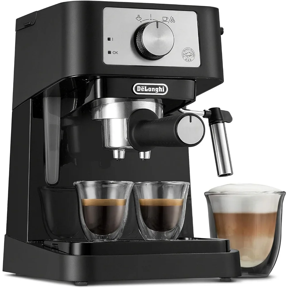 De'Longhi Stilosa Maker, 15 Bar Pump Pressure + Milk Frother Steam Wand, Black / Stainless, EC260BK