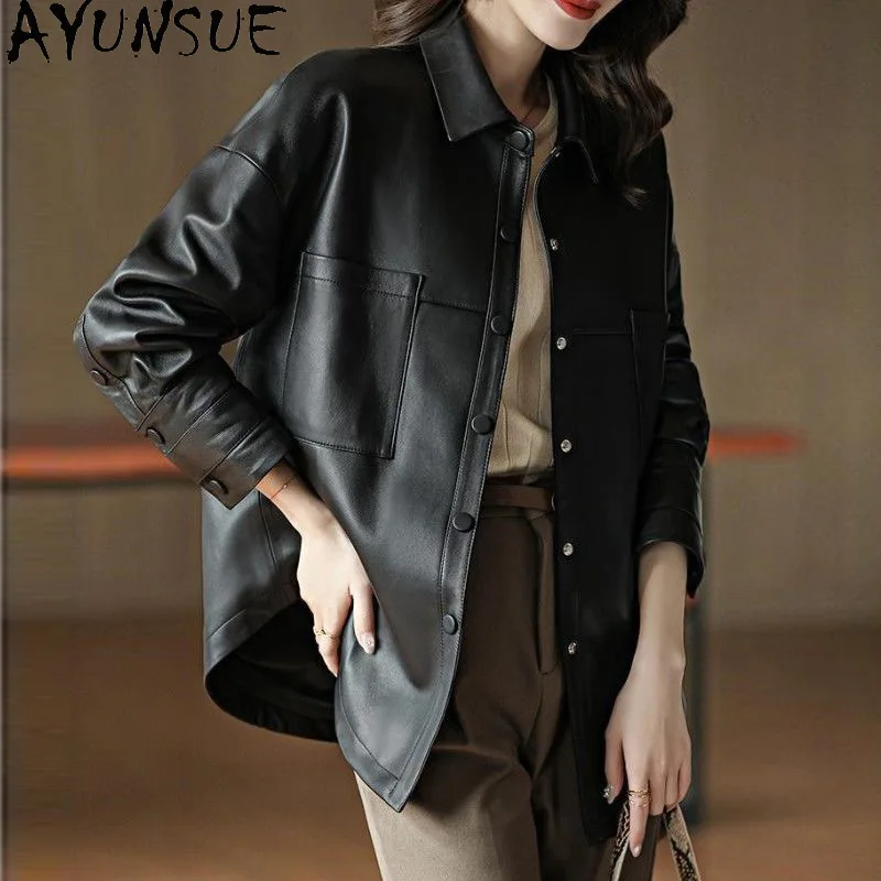 AYUNSUE haut De gamme en peau De mouton veste en cuir véritable femmes 2025 mi-longue Trench manteau automne vêtements coupe ajustée Jaqueta De Couro